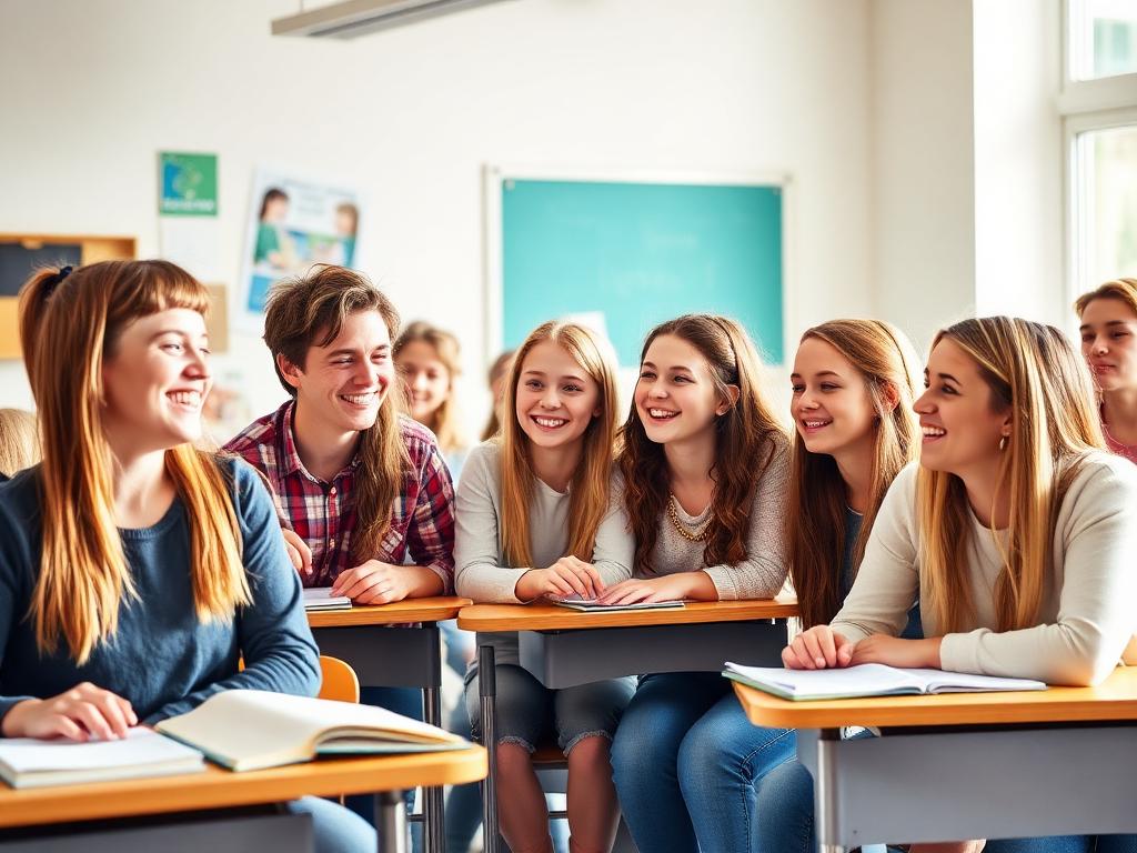 Collégiens souriants en cours d'espagnol